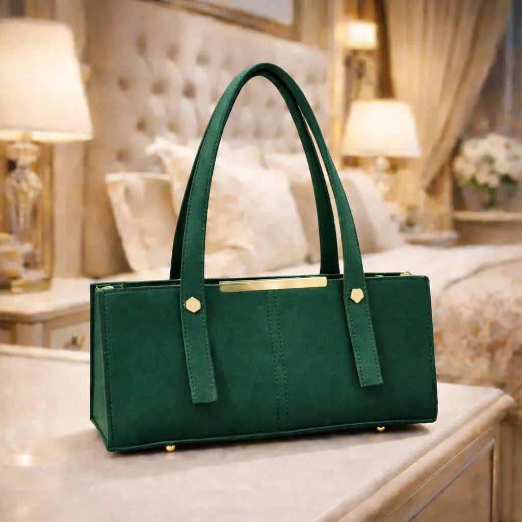 Green Leather Shoulder Bag for Girls, 5x10 Inch