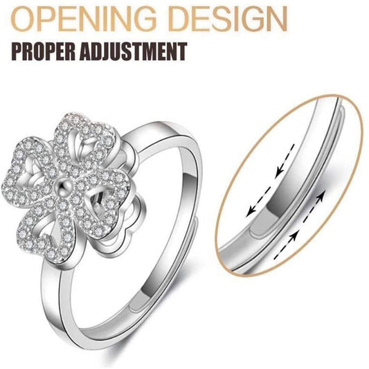 Leaf Clover Rotating Anxiety Ring – Spinner Fidget Ring for Stress Relief with box (H)