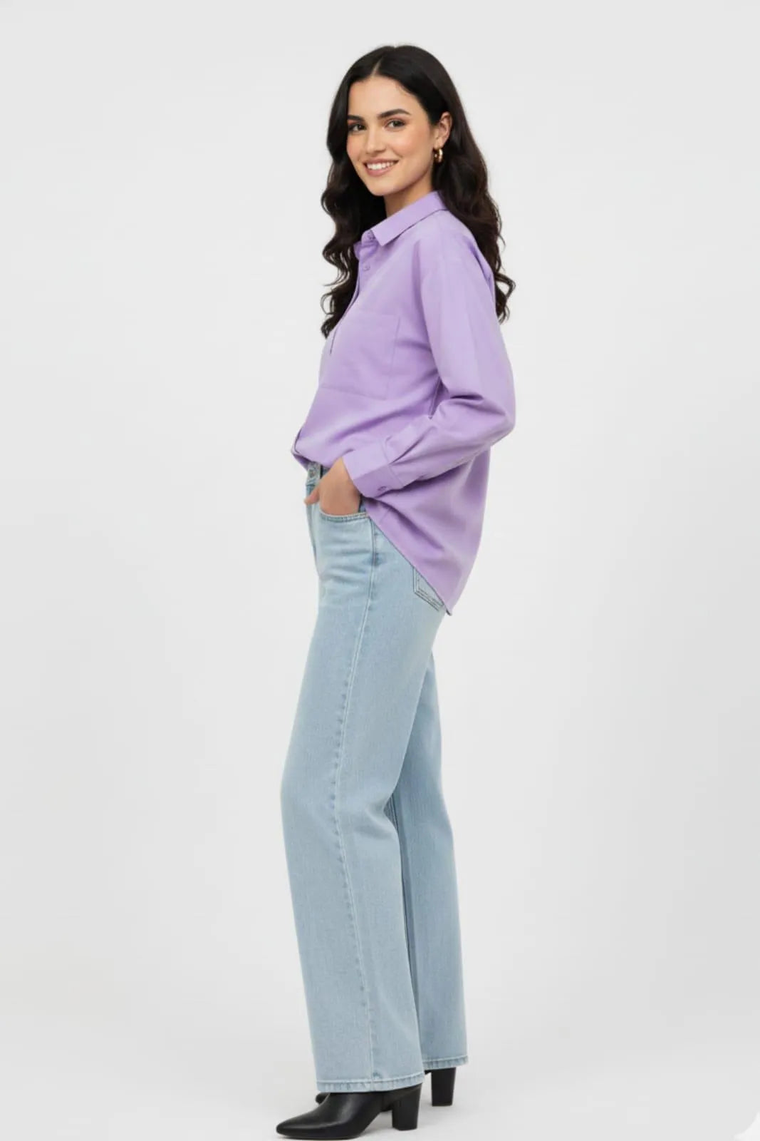 Purple Silk Button Down Shirt Women Medium