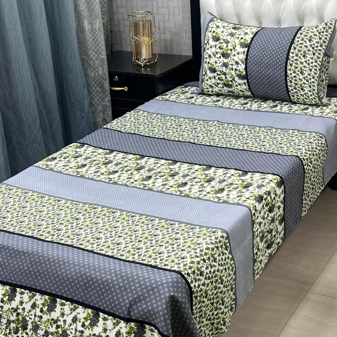 Crystal Cotton Printed Single Bedsheet Grey 2 Pcs