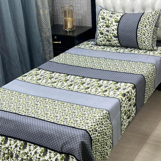 Crystal Cotton Printed Single Bedsheet Grey 2 Pcs