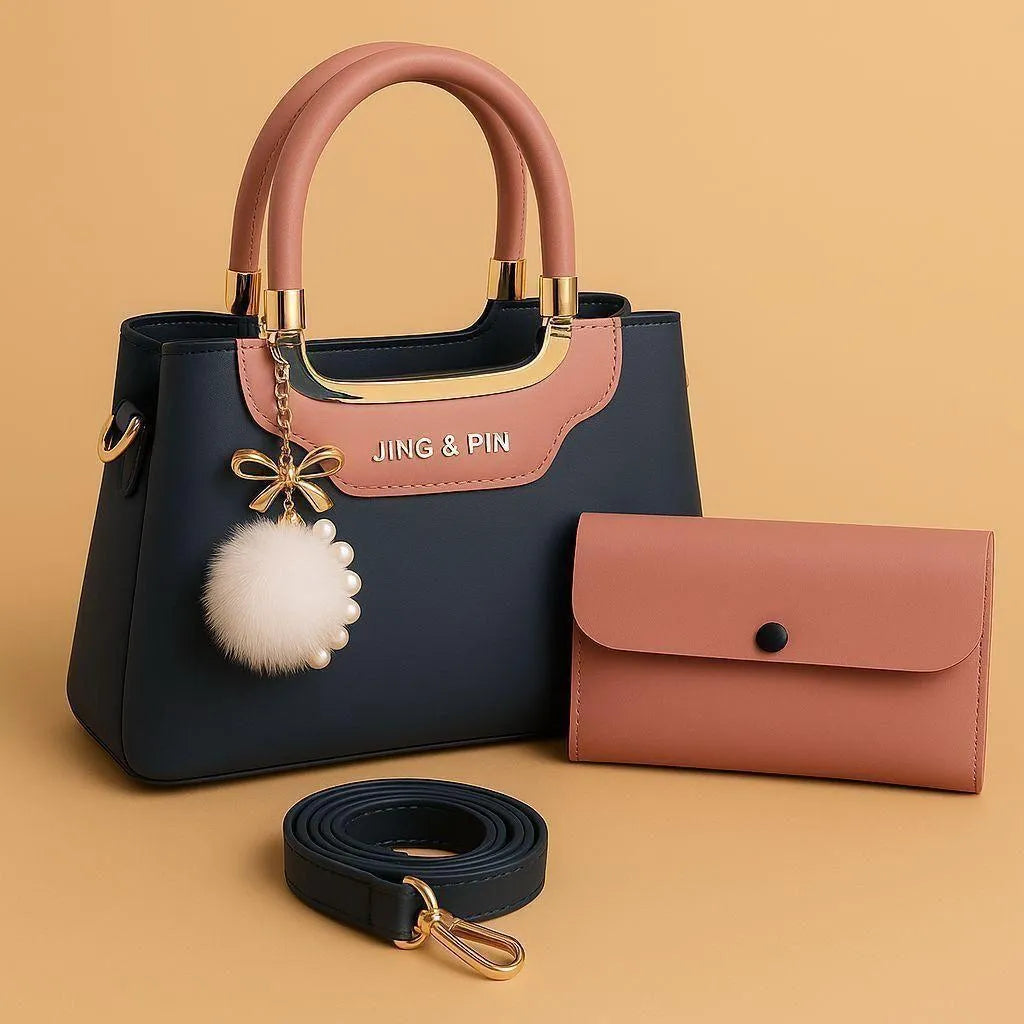 Leather Shoulder Bag with Wallet Set